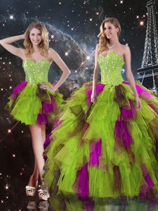 Multi-color Sleeveless High Low Ruffles Lace Up Quinceanera Dresses