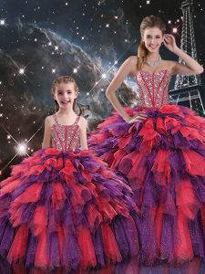 Organza Sleeveless Floor Length 15th Birthday Dress and Beading and Ruffles and Ruffled Layers