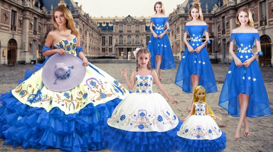 Chic Royal Blue Sleeveless Embroidery and Ruffled Layers Floor Length Vestidos de Quinceanera
