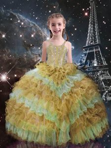 Champagne Sleeveless Organza Lace Up Little Girl Pageant Gowns for Quinceanera and Wedding Party