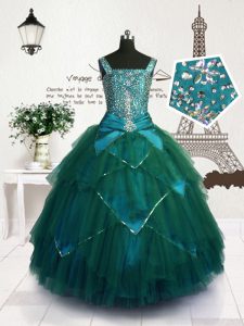 Most Popular Tulle Sleeveless Floor Length Child Pageant Dress and Beading and Belt