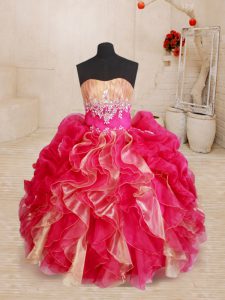 Ball Gowns Kids Pageant Dress Red Sweetheart Organza Sleeveless Floor Length Lace Up