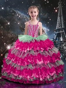 Organza Sleeveless Floor Length Little Girl Pageant Gowns and Beading and Ruffled Layers