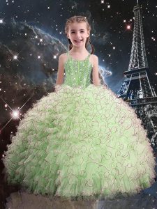 Exquisite Yellow Green Ball Gowns Beading and Ruffles Pageant Gowns For Girls Lace Up Organza Sleeveless Floor Length