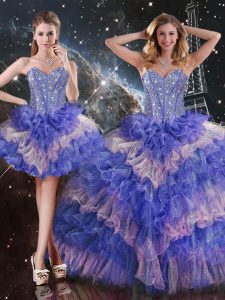 Charming Sweetheart Sleeveless Quinceanera Dresses Floor Length Beading and Ruffled Layers Multi-color Organza