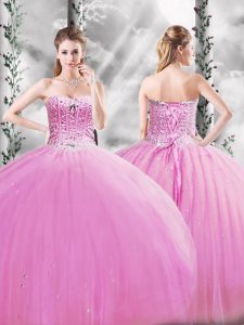 Custom Design Floor Length Ball Gowns Sleeveless Lilac Quinceanera Gowns Lace Up