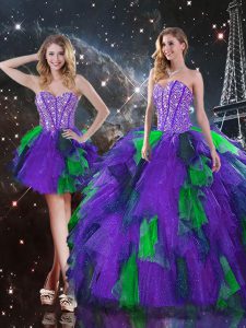Exquisite Multi-color Sweetheart Neckline Beading and Ruffles 15th Birthday Dress Sleeveless Lace Up