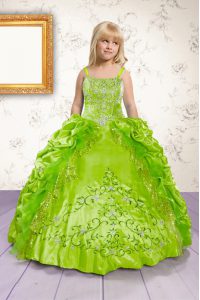 Apple Green Lace Up Girls Pageant Dresses Beading and Appliques and Pick Ups Sleeveless Floor Length