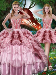 Multi-color Ball Gowns Beading and Ruffles and Ruffled Layers Sweet 16 Quinceanera Dress Lace Up Organza Sleeveless Floor Length