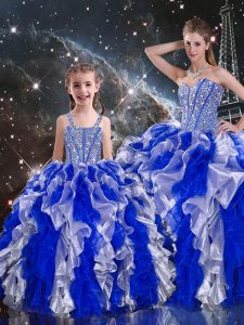 Multi-color Sleeveless Organza Lace Up Quinceanera Dresses for Military Ball and Sweet 16 and Quinceanera