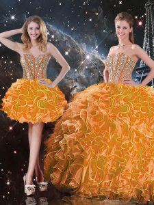 Sweetheart Sleeveless Lace Up Quinceanera Dresses Orange Organza