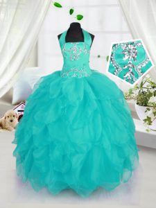 Excellent Halter Top Sleeveless Beading Lace Up Little Girls Pageant Dress