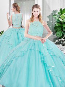 Unique Scoop Sleeveless Tulle Sweet 16 Dress Lace and Ruffled Layers Zipper