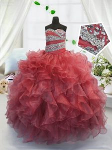 Ball Gowns Little Girl Pageant Gowns Coral Red Sweetheart Organza Sleeveless Floor Length Lace Up