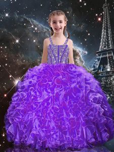 Floor Length Ball Gowns Sleeveless Eggplant Purple Child Pageant Dress Lace Up