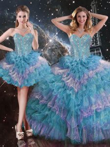 Free and Easy Multi-color Sweetheart Neckline Beading and Ruffled Layers Vestidos de Quinceanera Sleeveless Lace Up