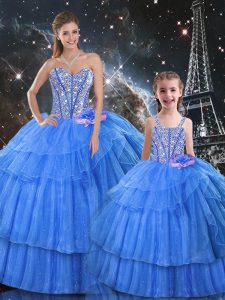 Gorgeous Baby Blue Lace Up Sweetheart Ruffled Layers Quinceanera Dresses Organza and Tulle Sleeveless