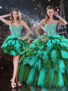 Customized Multi-color Lace Up Sweetheart Beading and Ruffles and Ruffled Layers Quinceanera Gowns Organza Sleeveless