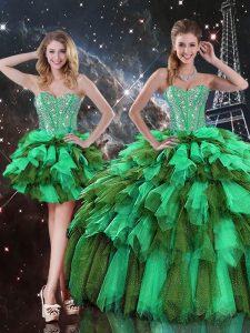 Most Popular Multi-color Sweetheart Neckline Ruffles and Ruffled Layers Sweet 16 Dress with Jacket Sleeveless Lace Up