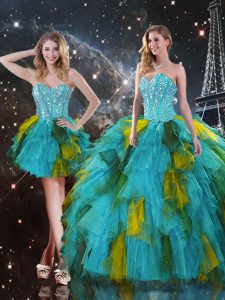 Sweet Floor Length Multi-color Quinceanera Dress Tulle Sleeveless Beading and Ruffles