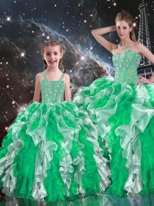 Charming Multi-color Quinceanera Gown Military Ball and Sweet 16 and Quinceanera with Beading and Ruffles Sweetheart Sleeveless Lace Up