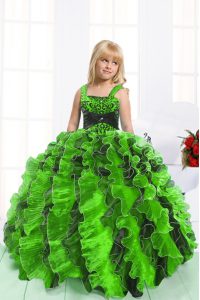 Eye-catching Mermaid Lace Up Straps Beading and Ruffles Little Girls Pageant Gowns Organza Sleeveless