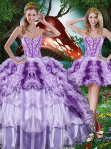 Suitable Organza Sweetheart Sleeveless Lace Up Beading and Ruffles and Ruffled Layers Sweet 16 Dresses in Multi-color
