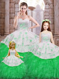 Excellent Green Sleeveless Floor Length Beading and Appliques and Ruffles Lace Up Sweet 16 Dress