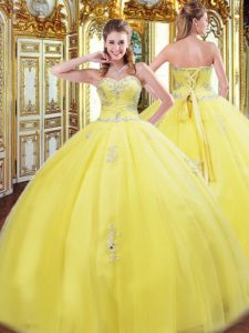 Dramatic Sweetheart Sleeveless Lace Up Ball Gown Prom Dress Yellow Tulle