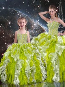 New Arrival Multi-color Organza Lace Up Sweetheart Sleeveless Floor Length 15th Birthday Dress Beading and Ruffles