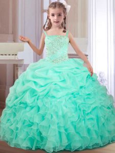 Cheap Apple Green Lace Up Straps Beading and Ruffles and Pick Ups Little Girl Pageant Gowns Organza Sleeveless