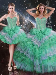 Great Multi-color Lace Up Beading and Ruffles Sweet 16 Dresses Organza Sleeveless