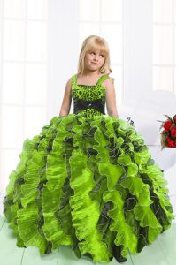 Glorious Sleeveless Beading and Ruffles Lace Up Pageant Gowns For Girls