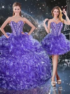 Dazzling Purple Lace Up Sweetheart Beading and Ruffles 15 Quinceanera Dress Organza Sleeveless