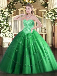 Tulle Sweetheart Sleeveless Lace Up Appliques Quinceanera Dresses in Green
