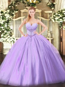 Lavender Lace Up Sweetheart Beading Party Dresses Tulle Sleeveless