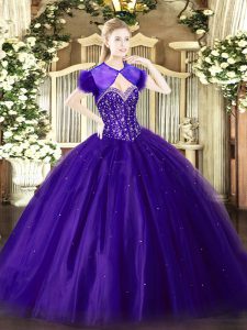 Spectacular Purple Sleeveless Beading Floor Length Vestidos de Quinceanera