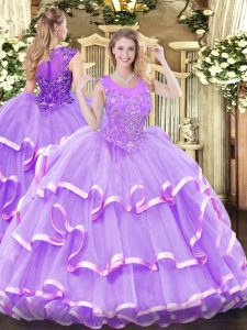 Stylish Lavender Scoop Zipper Beading and Ruffled Layers Military Ball Dresses For Women Sleeveless