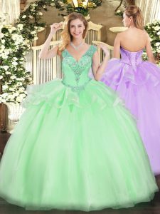 Charming Apple Green Sleeveless Beading Floor Length Quinceanera Dresses