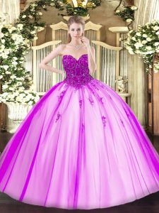 Simple Sleeveless Tulle Floor Length Lace Up Military Ball Dresses in Fuchsia with Beading