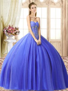 Fantastic Blue Lace Up Quinceanera Dresses Beading Sleeveless Floor Length