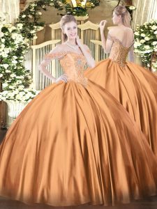 Amazing Rust Red Quinceanera Gowns Military Ball and Sweet 16 and Quinceanera with Beading Off The Shoulder Sleeveless Lace Up