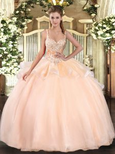 Graceful Straps Sleeveless Organza 15 Quinceanera Dress Beading Lace Up