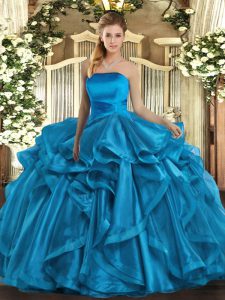 Floor Length Baby Blue Sweet 16 Quinceanera Dress Organza Sleeveless Ruffles