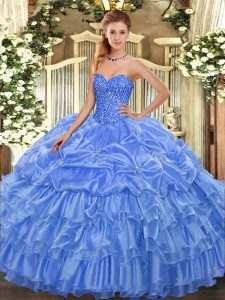 Most Popular Sleeveless Beading and Ruffled Layers and Pick Ups Lace Up Quinceanera Dresses