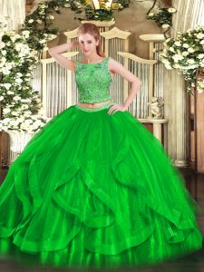 Best Floor Length Green Quinceanera Gown Organza Sleeveless Beading and Ruffles