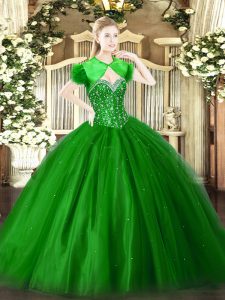 Best Floor Length Lace Up Quinceanera Dresses Green for Military Ball and Sweet 16 and Quinceanera with Beading