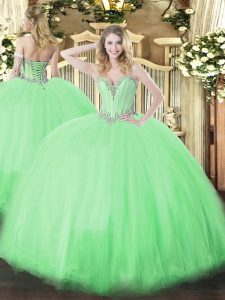 Sleeveless Tulle Floor Length Lace Up Quinceanera Dresses in with Beading