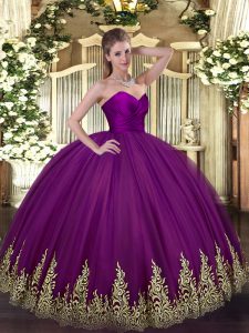 Floor Length Purple Quinceanera Gowns Sweetheart Sleeveless Zipper