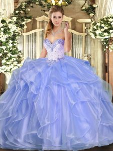 New Style Sweetheart Sleeveless Lace Up Quince Ball Gowns Lavender Organza